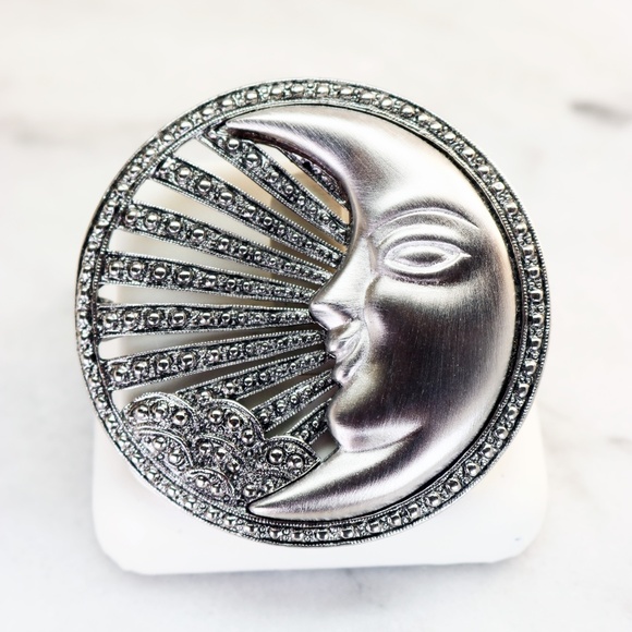 Tona Crescent Moon in Marcasite & Brushed Silver - Picture 7 of 13